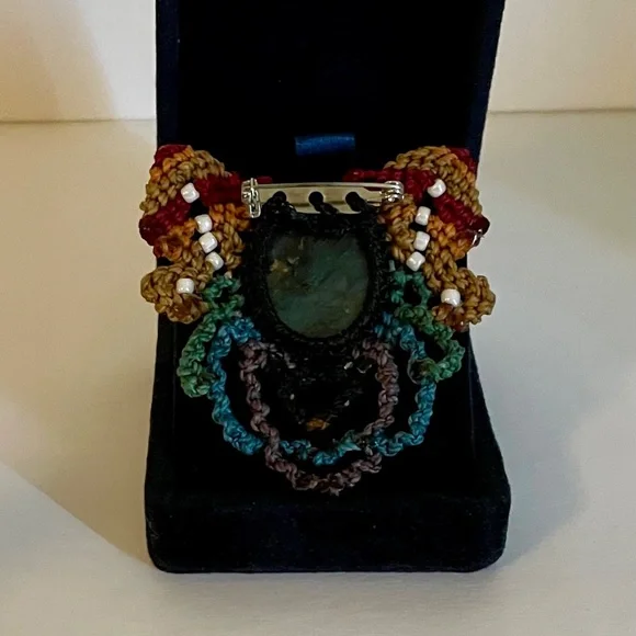 Rainbow Macrame Labradorite Brooch, Handmade - Picture 2 of 3